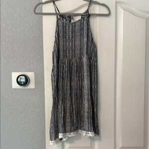 Black and White  Halter Mini Dress with Lace Hem